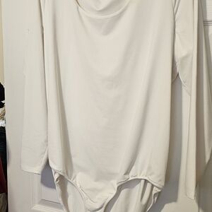 Lane Bryant White Scoop Neck Long Sleeve Bodysuit